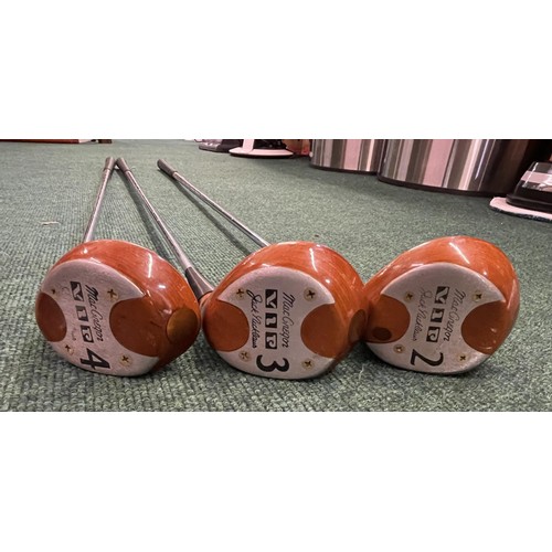 55 - 3 MACGREGOR VIP WOODS TOGETHER WITH 2 WITH COVERS TOGETHER WITH A HALLEY LONDON AND ST.ANDREWS WOODE... 