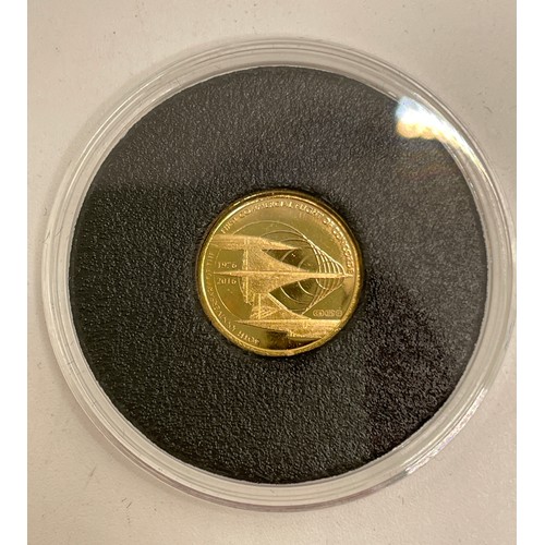 450 - THE 40TH ANNIVERSARY OF CONCORDE SOLID GOLD COMMEMORATIVE 9 CARAT GOLD COIN, 16MM, LTD EDITION OF 4,... 