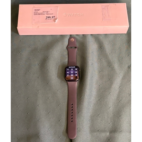 59 - BOXED APPLE WATCHE SERIES 7 45MM MIDNIGHT BLACK A2474 -SPARES ONLY.  LINKED TO AN ACCOUNT