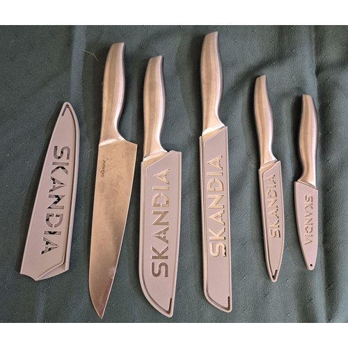 108 - SET OF 5 SKANDIA KITCHEN KNIVES WITH SHEATHS WITH STAINLESS STEEL HANDLES
