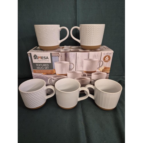 110 - BOXED SET OF 5 MESA TEXTURED WHITE 140Z/414ML MUGS