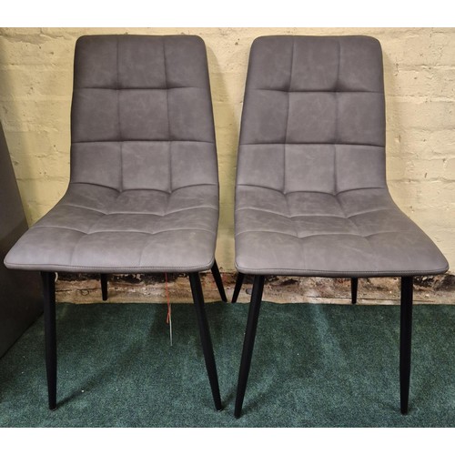 190 - A PAIR OF SQUARE STITCH DARK GREY FAUX LEATHER DINING CHAIRS