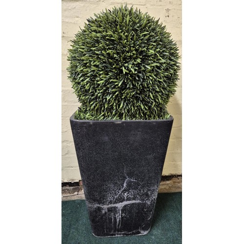 193 - TREE LOCATE FAUX CEDAR BALL TOPIARY TREE IN SLATE EFFECT POT - APPROX 92CMS HIGH