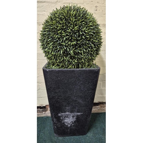 194 - TREE LOCATE FAUX CEDAR BALL TOPIARY TREE IN SLATE EFFECT POT - APPROX 92CMS HIGH