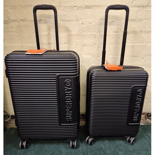 202 - SET OF 2 SUPERDRY HARDSIDE SPINNER SUITCASES MEDIUM AND SMALL - BLACK