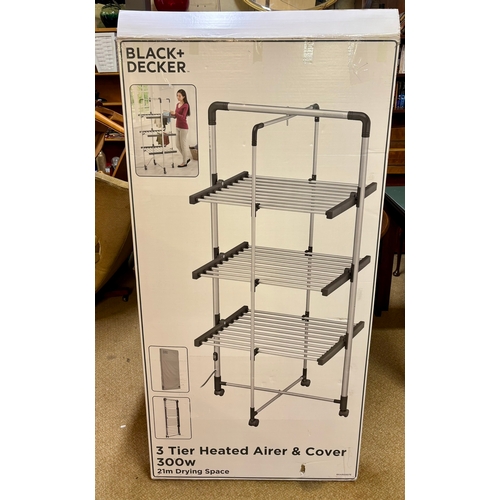 57 - BOXED BLACK AND DECKER 3 TIER HEATED AIRER AND COVER - STILL PACKAGED INSIDE BOX - OPENED TO CHECK C... 