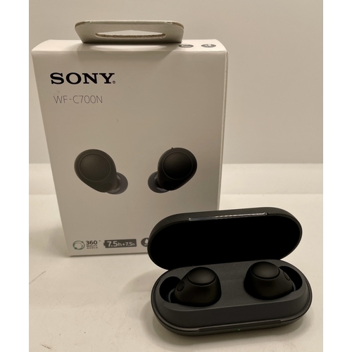 9 - BOXED PAIR OF SONY WF-C700N WIRELESS EAR BUDS WITH CHARGING WIRE AND EXTRA BUDS - IN BLACK