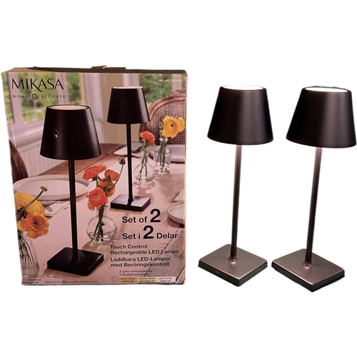 26 - BOXED SET OF X2 MIKASA HOME ACCENTS TOUCH CONTROL RECHARGABLE LED LAMPS - MATT BLACK