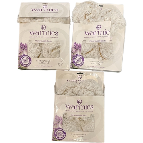 44 - X3 PAIRS OF WARMIES MICROWAVABLE LAVENDER SCENTED BOOTS