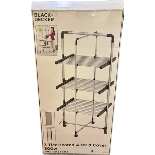 57 - BOXED BLACK AND DECKER 3 TIER HEATED AIRER AND COVER - STILL PACKAGED INSIDE BOX - OPENED TO CHECK C... 