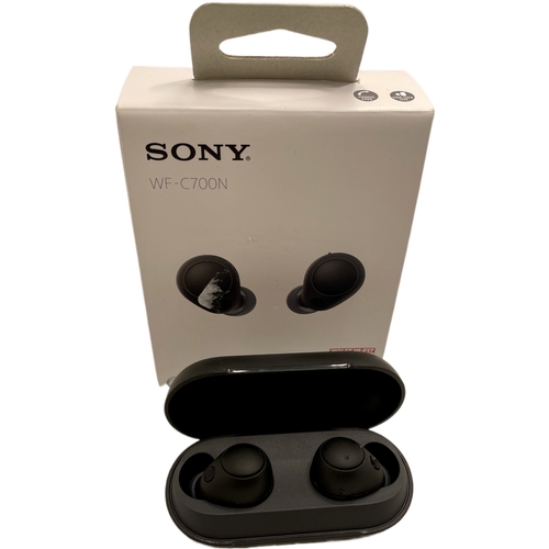 7 - BOXED PAIR OF SONY WF-C700N WIRELESS EAR BUDS WITH CHARGING WIRE AND EXTRA BUDS - IN BLACK