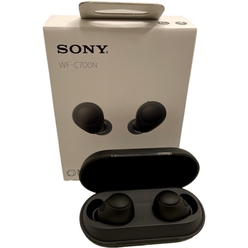 8 - BOXED PAIR OF SONY WF-C700N WIRELESS EAR BUDS WITH CHARGING WIRE AND EXTRA BUDS - IN BLACK