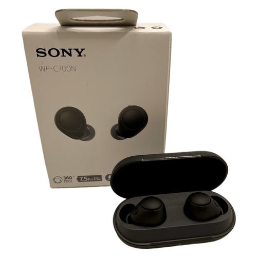 9 - BOXED PAIR OF SONY WF-C700N WIRELESS EAR BUDS WITH CHARGING WIRE AND EXTRA BUDS - IN BLACK