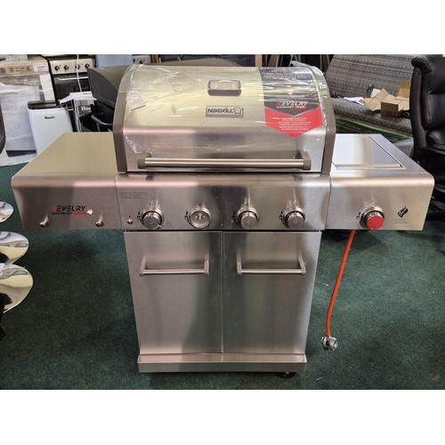 212 - Nexgrill Revelry 4 Burner Stainless Steel Gas BBQ + Cover AS/NEW - (MISSING ONE KNOB)