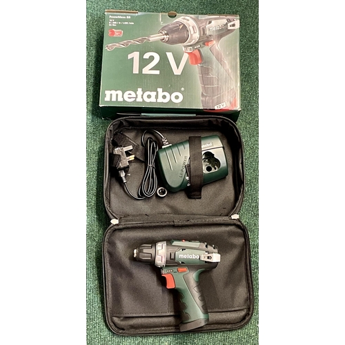 180 - BOXED METABO POWERMAXX BS DRILL, WITH CARRY CASE, BATTERY CHARGER AND INSTRUCTIONS - NOTE MISSING BA... 