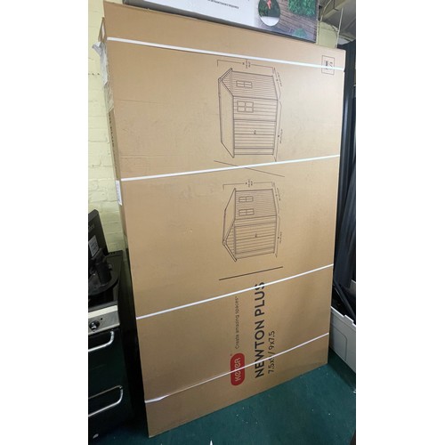 209 - BOXED KETER NEWTON PLUS 7.5FT X 9FT SHED WITH FRONT AND SIDE ENTRY - NOTE ONE ROOF PIECE DAMAGED (SE... 