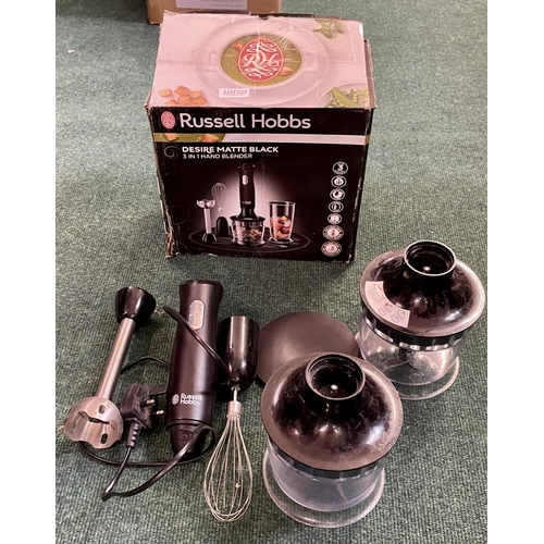 232 - BOXED RUSSELL HOBBS DESIRE HAND HELD BLENDER WITH SOME ACCESSORIES  -MATTE BLACK