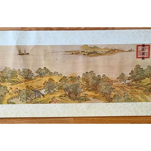 288 - A CHINESE SCROLL -BOXED -BY THE CITY OF CATHAY A COLOUR AND INK ON SILK HANDSCROLL BOXED