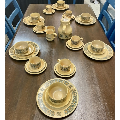 354 - MID CENTURY KILN CRAFT BACCHUS STAFFORDSHIRE IRONSTONE DINNER SET OF 6 PLACE SETTING INCL CUPS, SAUC... 