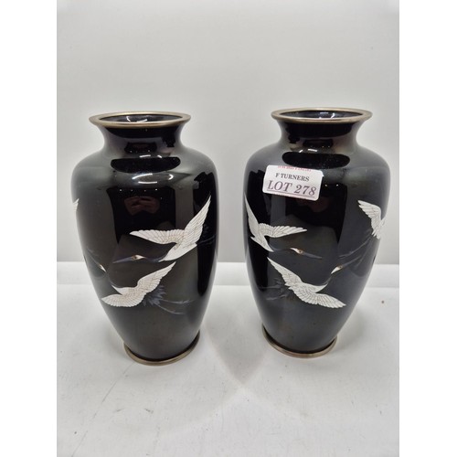 278 - A PAIR OF LOVELY EARLY 20TH C. JAPANESE Cloisonné VASES -EACH H:18CMS