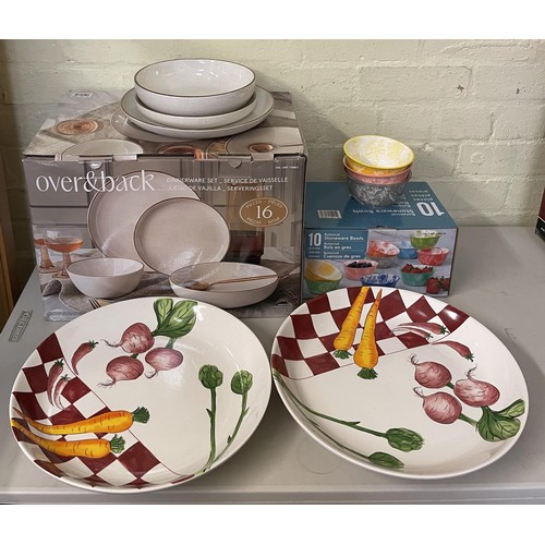 88 - BOXED SET OF X12 OVER AND BACK PLATES AND BOWLS IN OATMEAL COLOUR (X4 PLATES, X4 RAISED PLATES, X4 L... 
