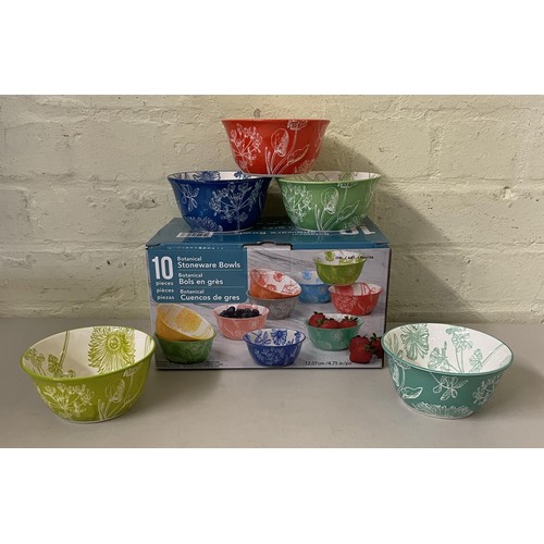 94 - BOXED SET OF X10 BOTANICAL STONEWARE BOWLS