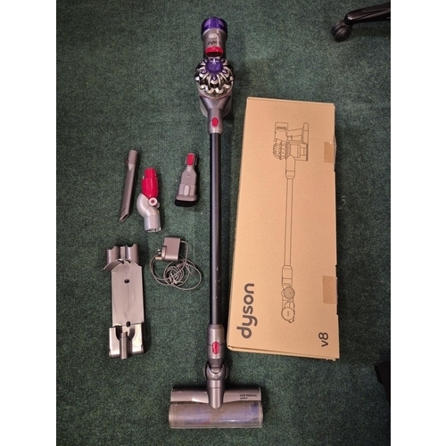 106 - BOXED DYSON V8 TOTAL CLEAN STICK VACUUM CLEANER WITH 1X HEAD, WALL MOUNT AND CHARGER AND X3 ACCESSOR... 