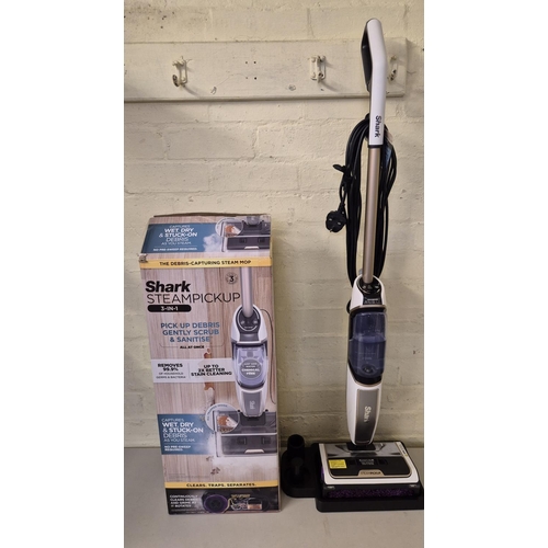 113 - BOXED SHARK STEAM 3 IN 1 PICKUP UPRIGHT HARDFLOOR STEAM CLEANER WITH 2X BRUSHES AND STAND