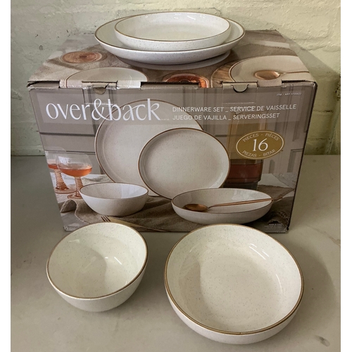 112 - BOXED 15 PIECE OVER AND BACK STONEWARE DINNERWARE SET - 3 DINNER PLATES , 4 SIDE, 4 PASTA BOWLS AND ... 