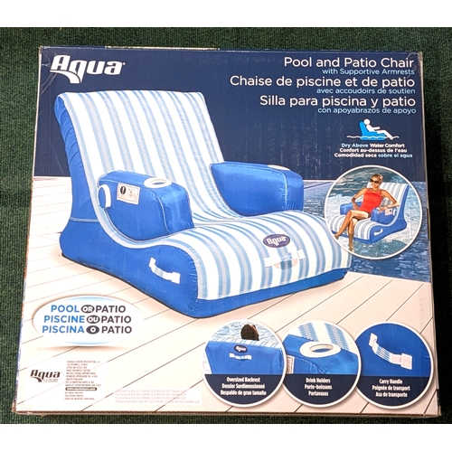 BOXED AQUA INFLATABLE POOL AND PATIO CHAIR WITH SUPPORTIVE ARM RESTS IN ...