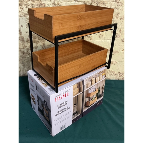 140 - BOXED SEVILLE CLASSICS SLIDING KITCHEN TOP ORGANISER WITH BLACK METAL FRAME AND WOODEN DRAWERS