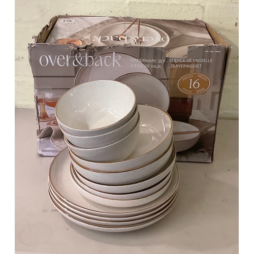 143 - BOXED 12 PIECE OVER AND BACK STONEWARE DINNERWARE SET - 4 DINNER PLATES , 3 SIDE, 2 PASTA BOWLS AND ... 