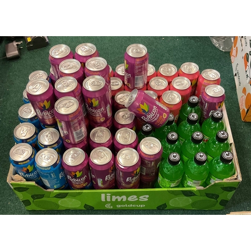 160 - BOX OF MIXED DRINKS INCLUDING VARIOUS FLAVOUR RUBICON AND MOUNTAIN DEW