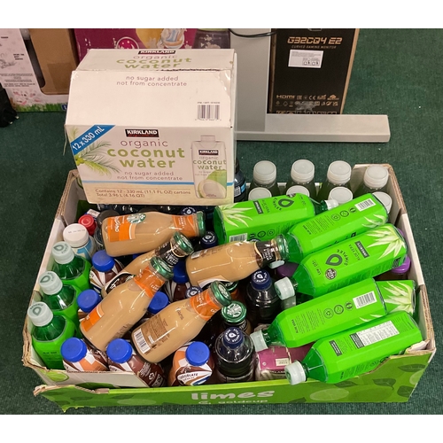 164 - BOX OF MIXED DRINKS INCLUDING COCONUT WATER, POWERAID, STARBUCKS, MILKSHAKE ETC