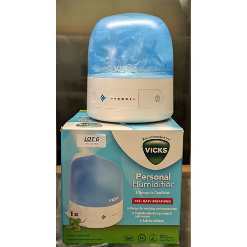 6 - BOXED VICKS PERSONAL HUMIDIFIER - ULTRASONIC COOL MIST- PREVIOUS USE