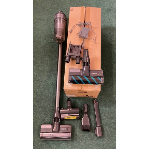 175 - BOXED SAMSUNG JET 75E STICK VACUUM CLEANER WITH 3 HEADS, 2X ATTACHMENTS AND WALL CHARGER AND BATTER