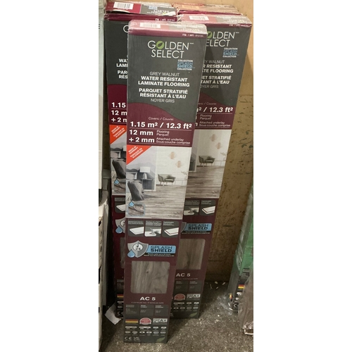 69 - 5 PACKS OF GOLDEN SELECT GREY WALNUT LAMINATE FLOORING COVERS 1.15M2/12.3FT2 WITH 2MM ATTACHED UNDER... 