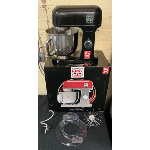 103 - BOXED KENWOOD K MIX BLACK STAND MIXER KMX750 IN BLACK WITH THREE PADDLES AND COVER - NOTE: CRACK TO ... 