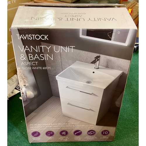 120 - BOXED TAVISTOCK VANITY UNIT “ASPECT” IN GLOSS WHITE WITH SOFT CLOSE DRAWERS, MODERN CHROME HANDLES 6... 