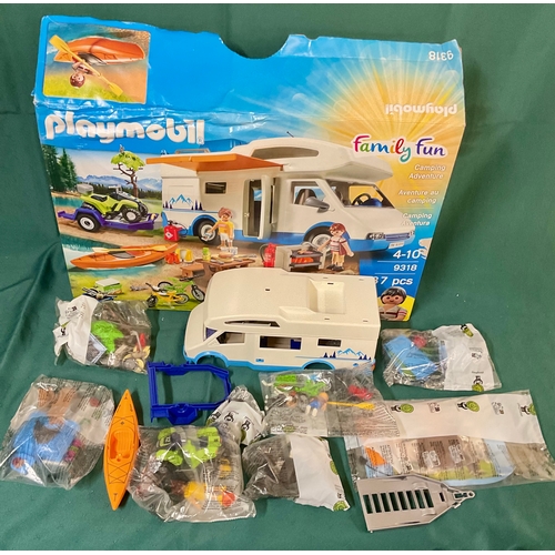 212 - BOXED PLAYMOBIL FAMILY FUN CAMPING ADVENTURE WITH MOTORHOME, QUAD BIKE, BOAT AND. MANY OTHER THINGS
