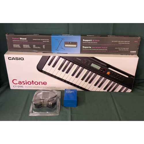 217 - BOXED CASIO CASIOTONE CT-S195 ELECTRIC KEYBOARD WITH STAND, POWER LEAD AND HEADPHONES - KEYBOARD BOX... 