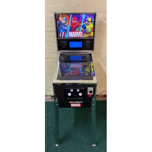 218 - ARCADE 1UP MARVEL PINBALL MACHINE - NOTE TOP LIGHTS UP BUT SHOWS, NOTHING ON BOTTOM SCREEN