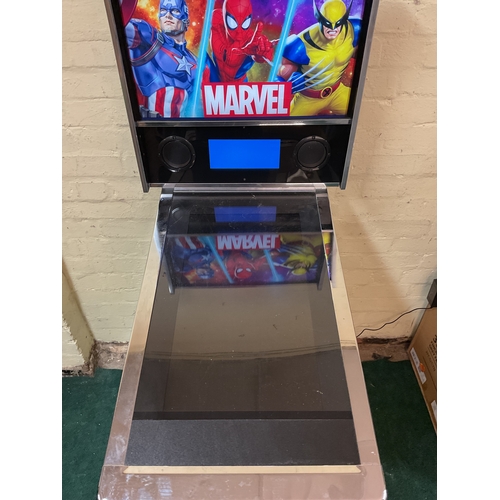 218 - ARCADE 1UP MARVEL PINBALL MACHINE - NOTE TOP LIGHTS UP BUT SHOWS, NOTHING ON BOTTOM SCREEN