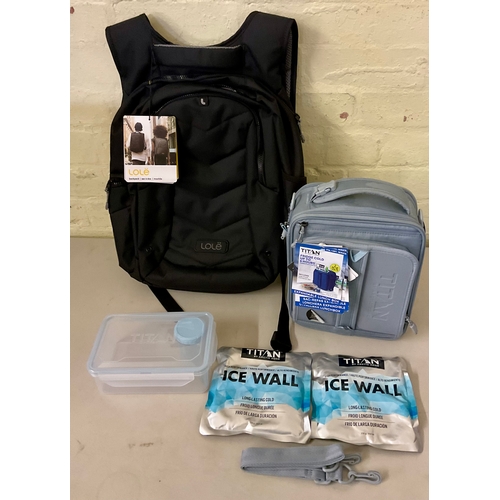 226 - LOLE BLACK BACKPACK WITH EASY CARRY HANDLE, INNER LAPTOP SLEVE ETC TOGETHER WITH A TITAN EXPANDABLE ... 