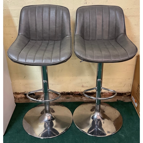 228 - SET OF 2 FAUX LEATHER RISE AND FALL BAR STOOLS WITH CHROME EFFECT BASE