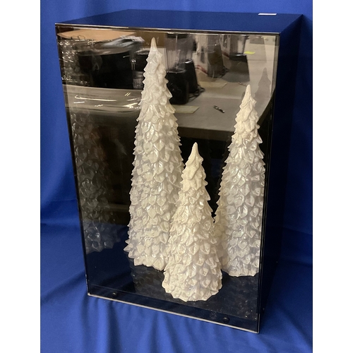 263 - A WHITE CHRISTMAS TREE SCENE IN PLASTIC DISPLAY CASE - APPROX 60.CM.H X 40.CM.W X 30.CM.D