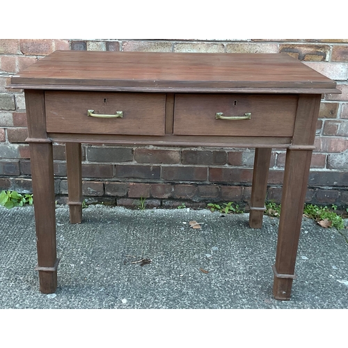 310 - AN ANTIQUE GEORGIAN STRIPPED MAHOGANY DESK ON SQUARE LEGS, WITH TWO DRAWERS TO UNDERSIDE FITTED WITH... 