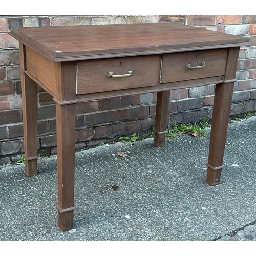 310 - AN ANTIQUE GEORGIAN STRIPPED MAHOGANY DESK ON SQUARE LEGS, WITH TWO DRAWERS TO UNDERSIDE FITTED WITH... 