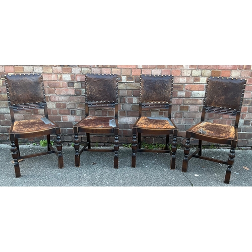 331 - A SET OF X4 REPRODUCTION CROMWELLIAN STYLE CHAIRS, LEATHER SEATS AND BACKS WITH STUDDED TRIM ON TURN... 