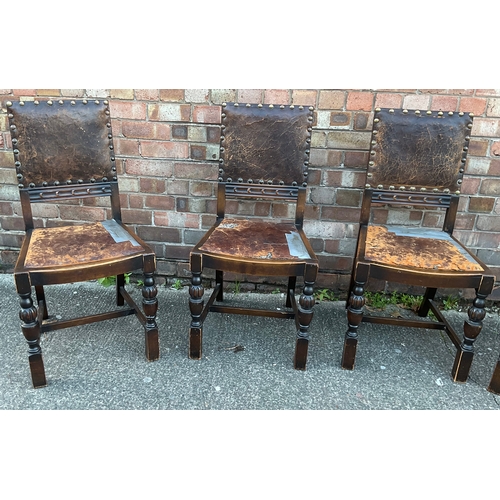 331 - A SET OF X4 REPRODUCTION CROMWELLIAN STYLE CHAIRS, LEATHER SEATS AND BACKS WITH STUDDED TRIM ON TURN... 